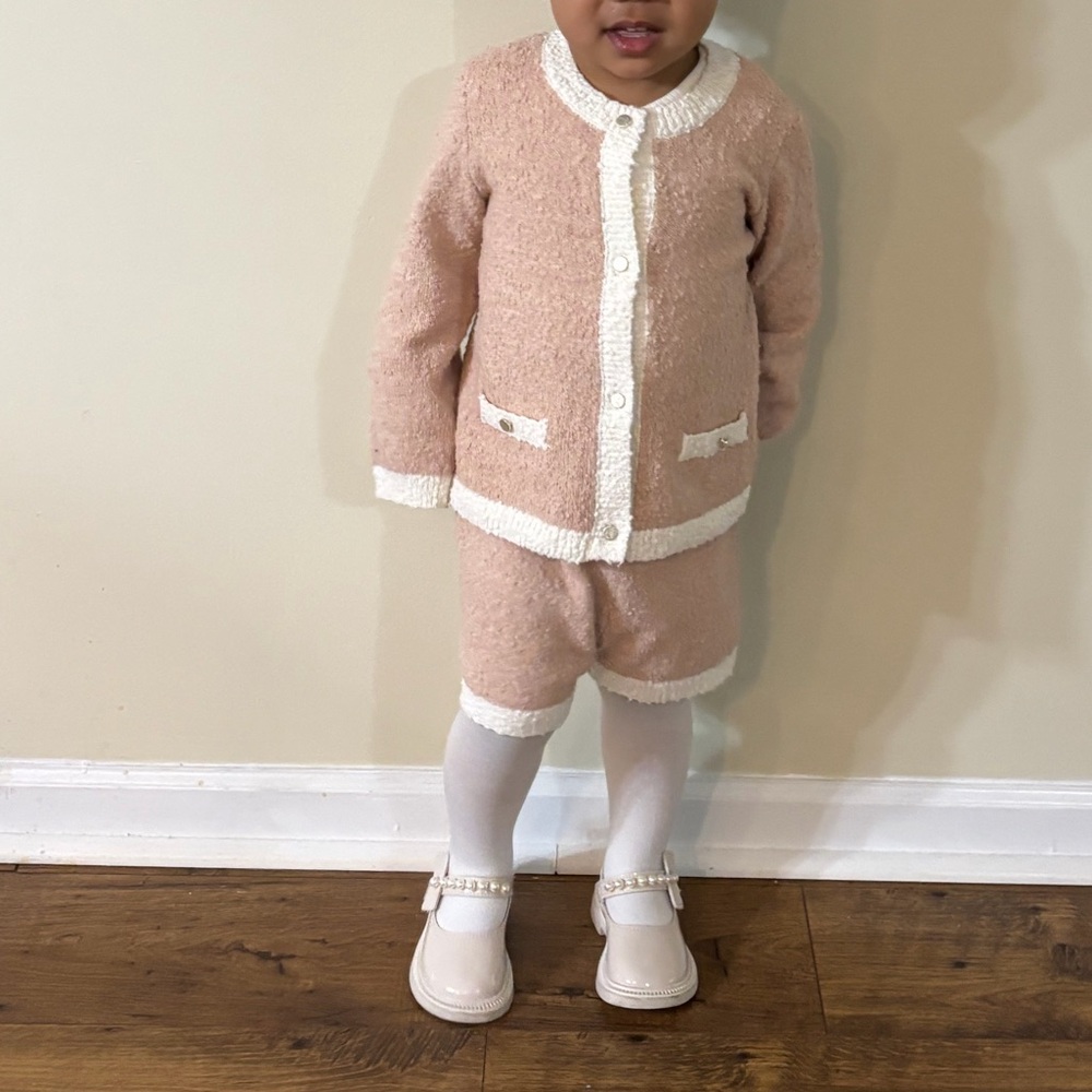 H&M Cream-Trim Pink Bouclé Cardigan